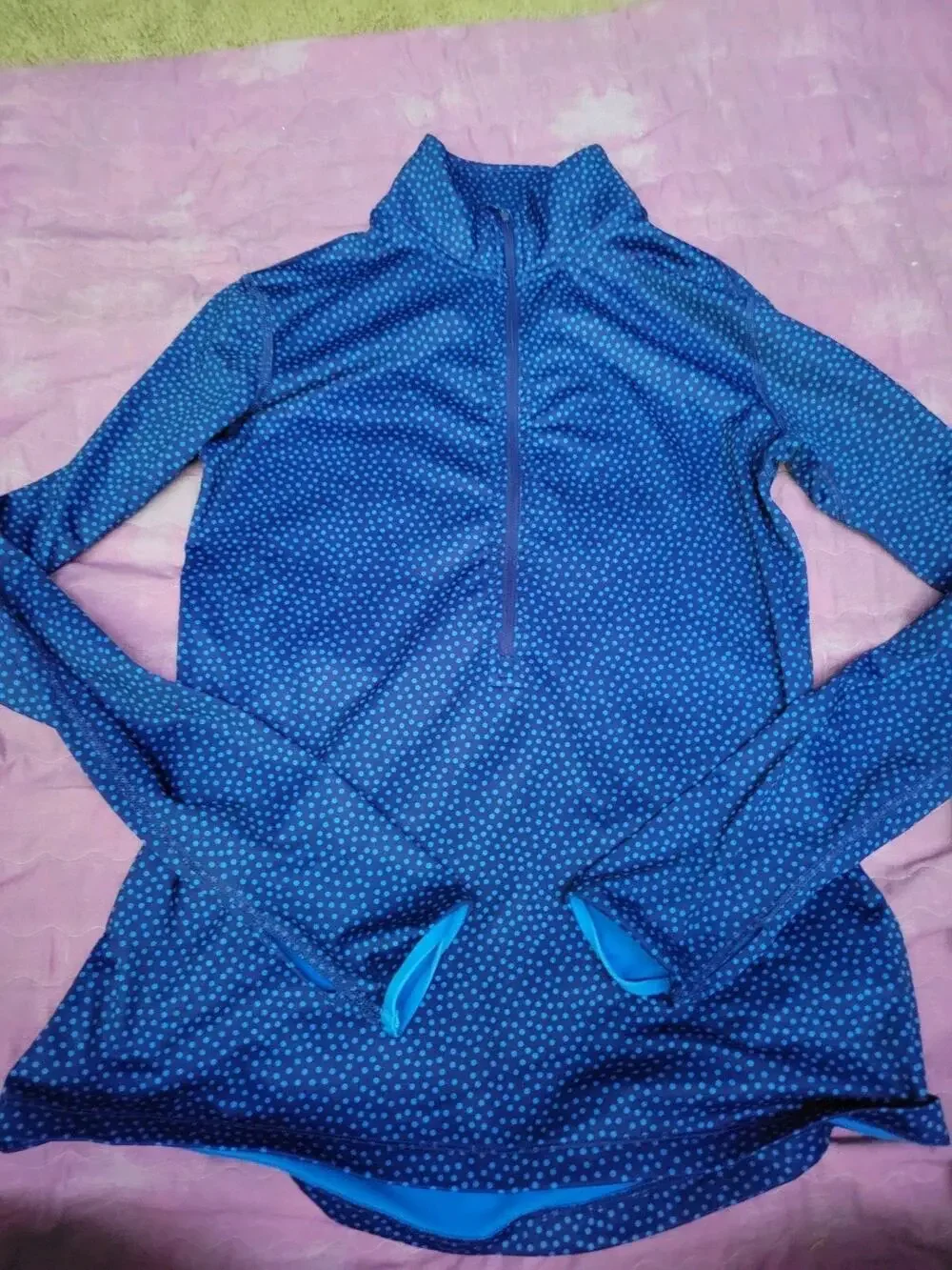 Nike Pro Dri-Fit Women's 1/2 Zip Track Jacket Blue Polka Dot M Thumbholes